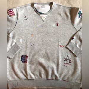 CUSTOM- Polo by Ralph Lauren Light Gray Distressed Crewneck Sweatshirt